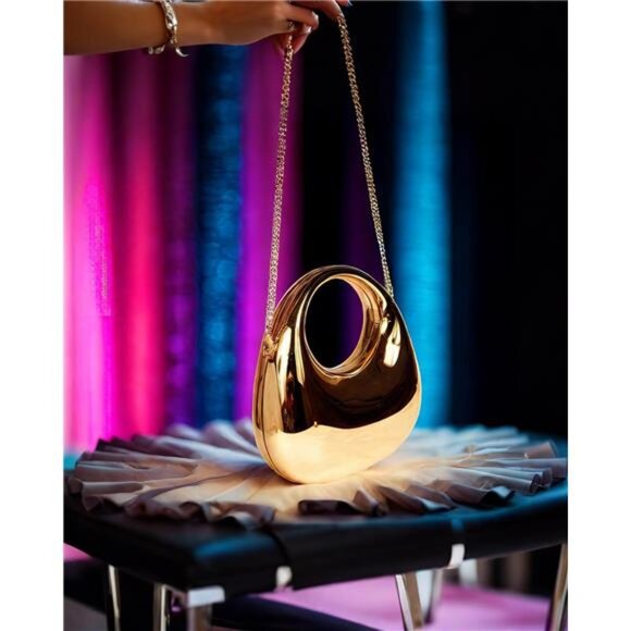 Acrylic Evening Clutch Purse Gold Metallic Purse Evening Handbags fashion Moon - Picture 4 of 8